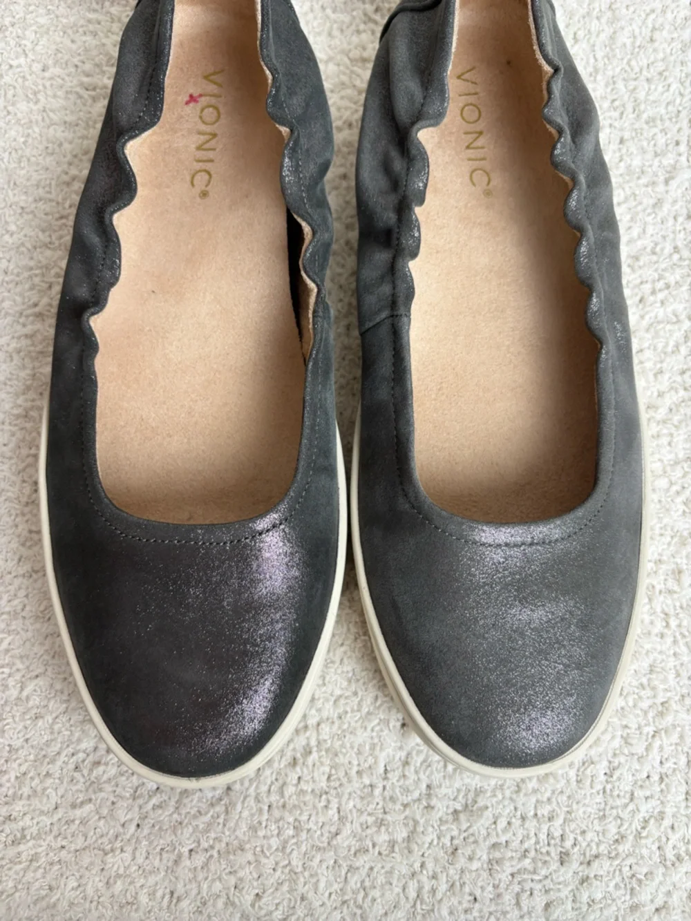 Vionic Shoes Womens 8 Uptown Ballet‎ Slip On Leather in Polluted Silver Shimmer